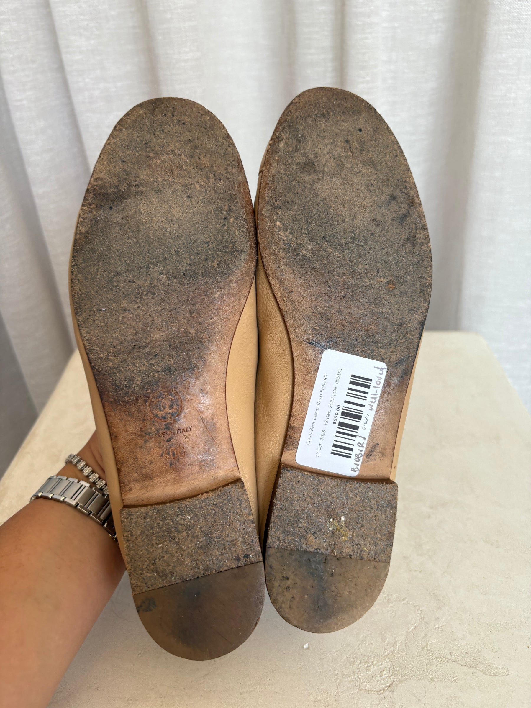 Chanel Beige Leather Ballet Flats, 40