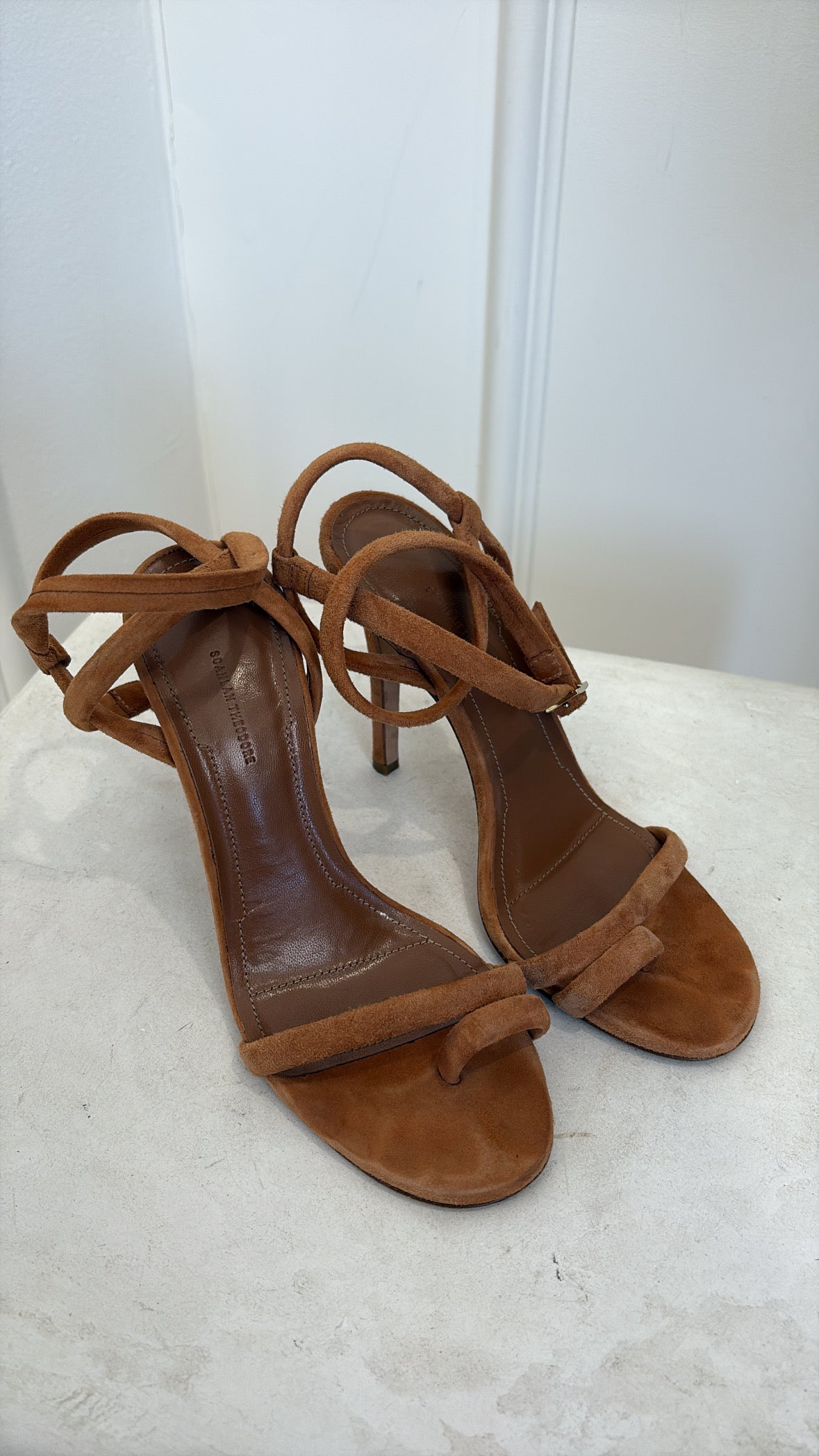 Scanlan Theodore Tan Suede Strappy Heels, 38