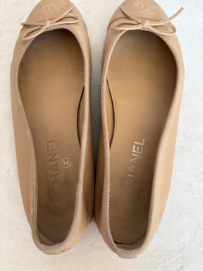 Chanel Beige Leather Ballet Flats, 40