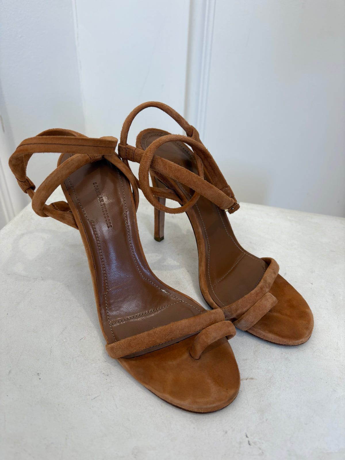 Scanlan Theodore Tan Suede Strappy Heels, 38