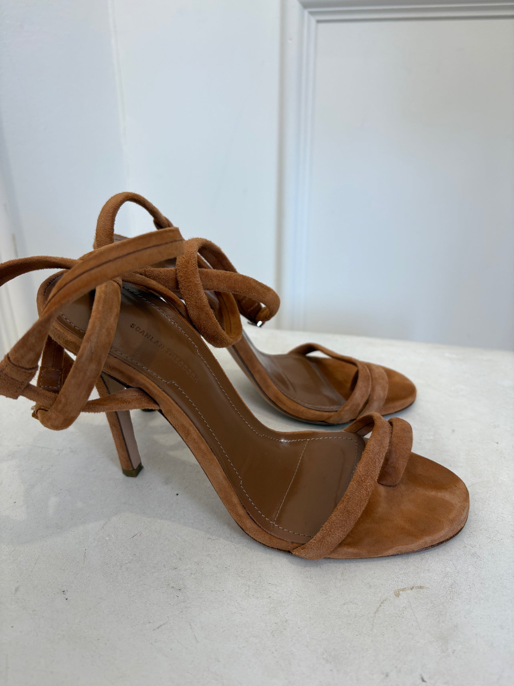 Scanlan Theodore Tan Suede Strappy Heels, 38