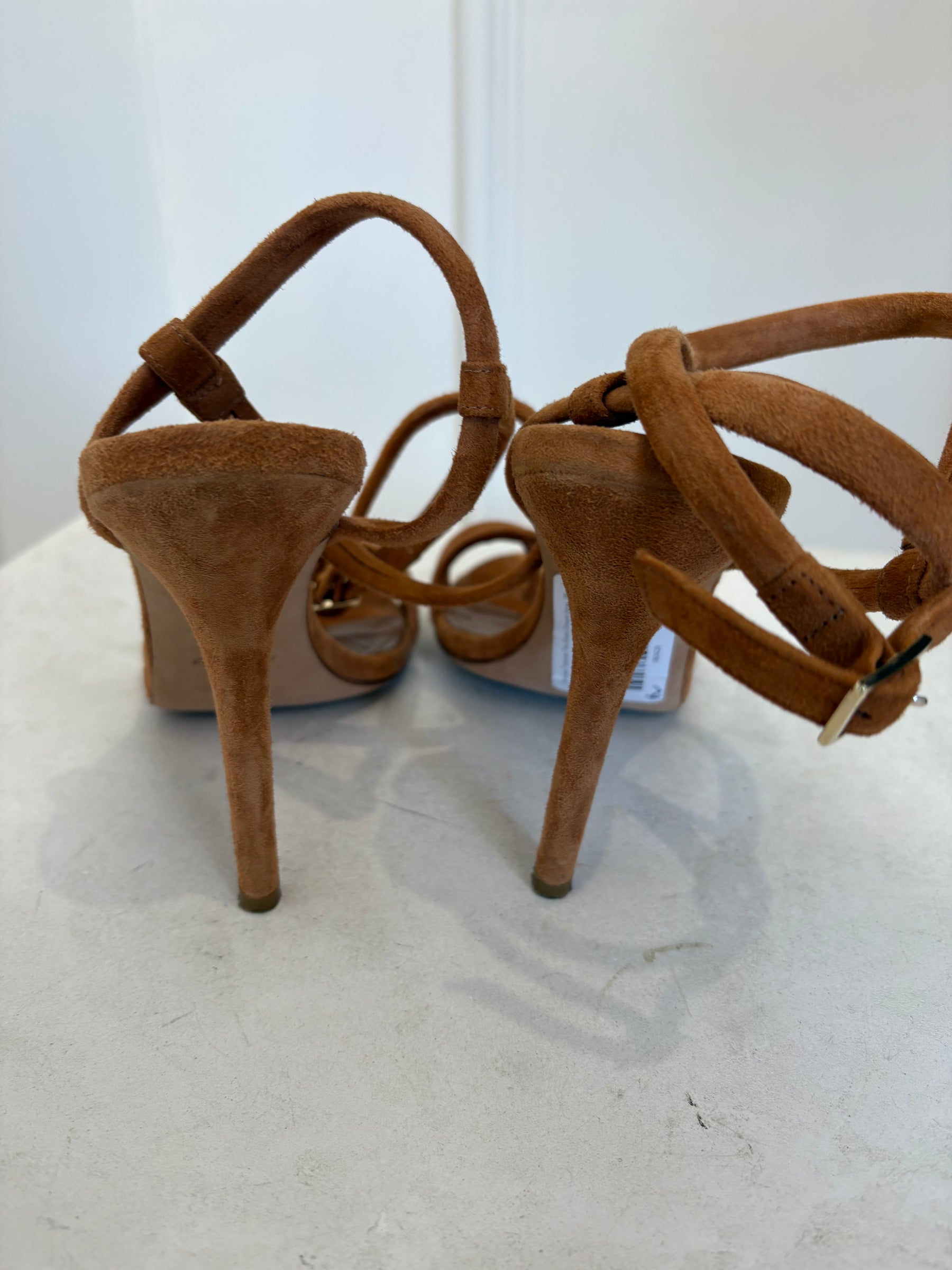 Scanlan Theodore Tan Suede Strappy Heels, 38
