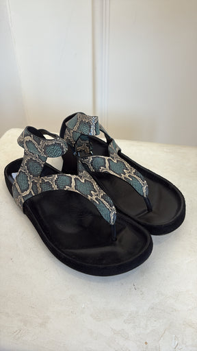 Isabel Marant Green Python Print Leather Ankle Wrap Sandal, 37