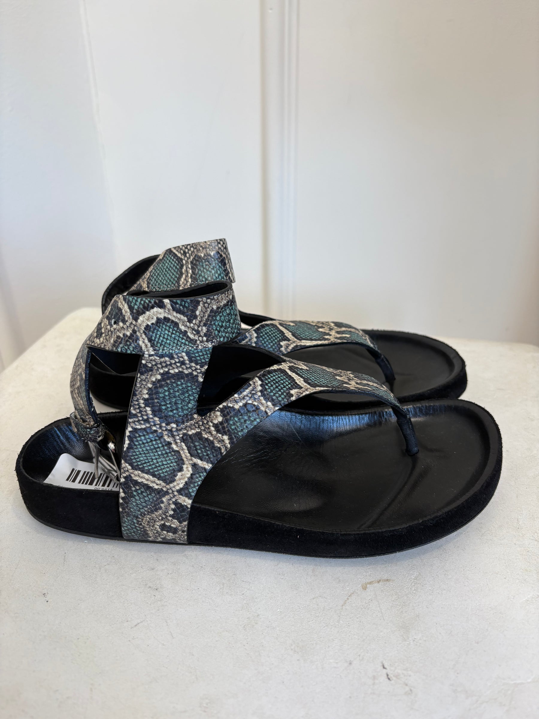 Isabel Marant Green Python Print Leather Ankle Wrap Sandal, 37