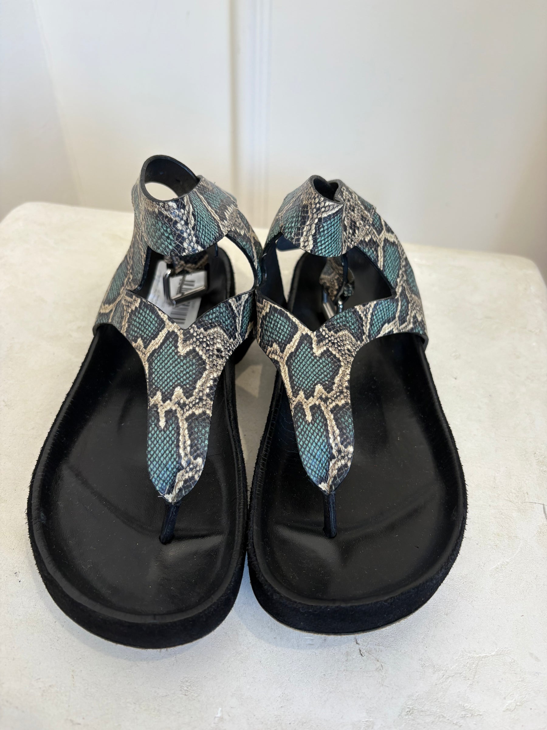 Isabel Marant Green Python Print Leather Ankle Wrap Sandal, 37