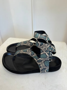 Isabel Marant Green Python Print Leather Ankle Wrap Sandal, 37