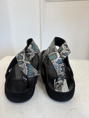 Isabel Marant Green Python Print Leather Ankle Wrap Sandal, 37