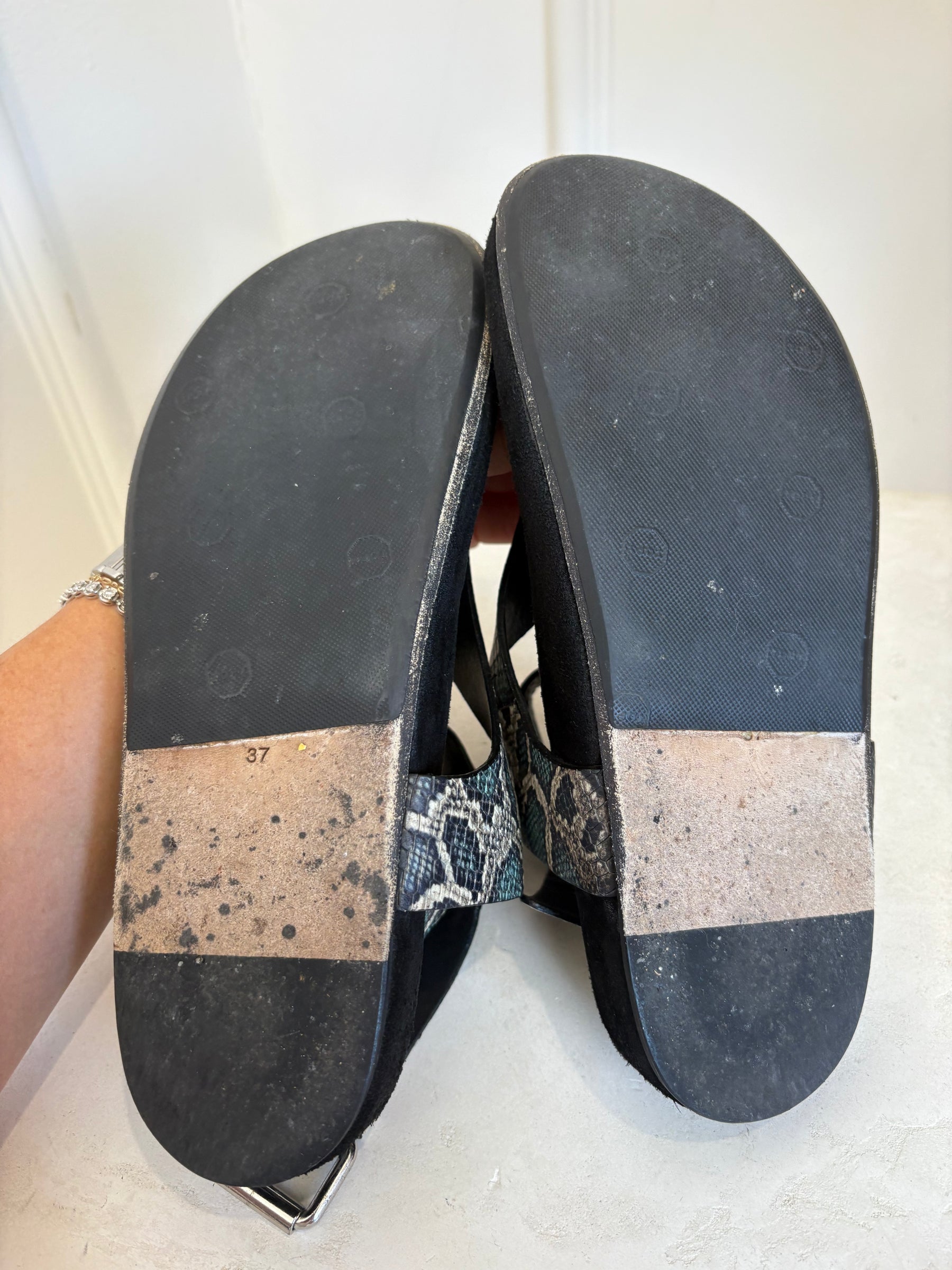 Isabel Marant Green Python Print Leather Ankle Wrap Sandal, 37