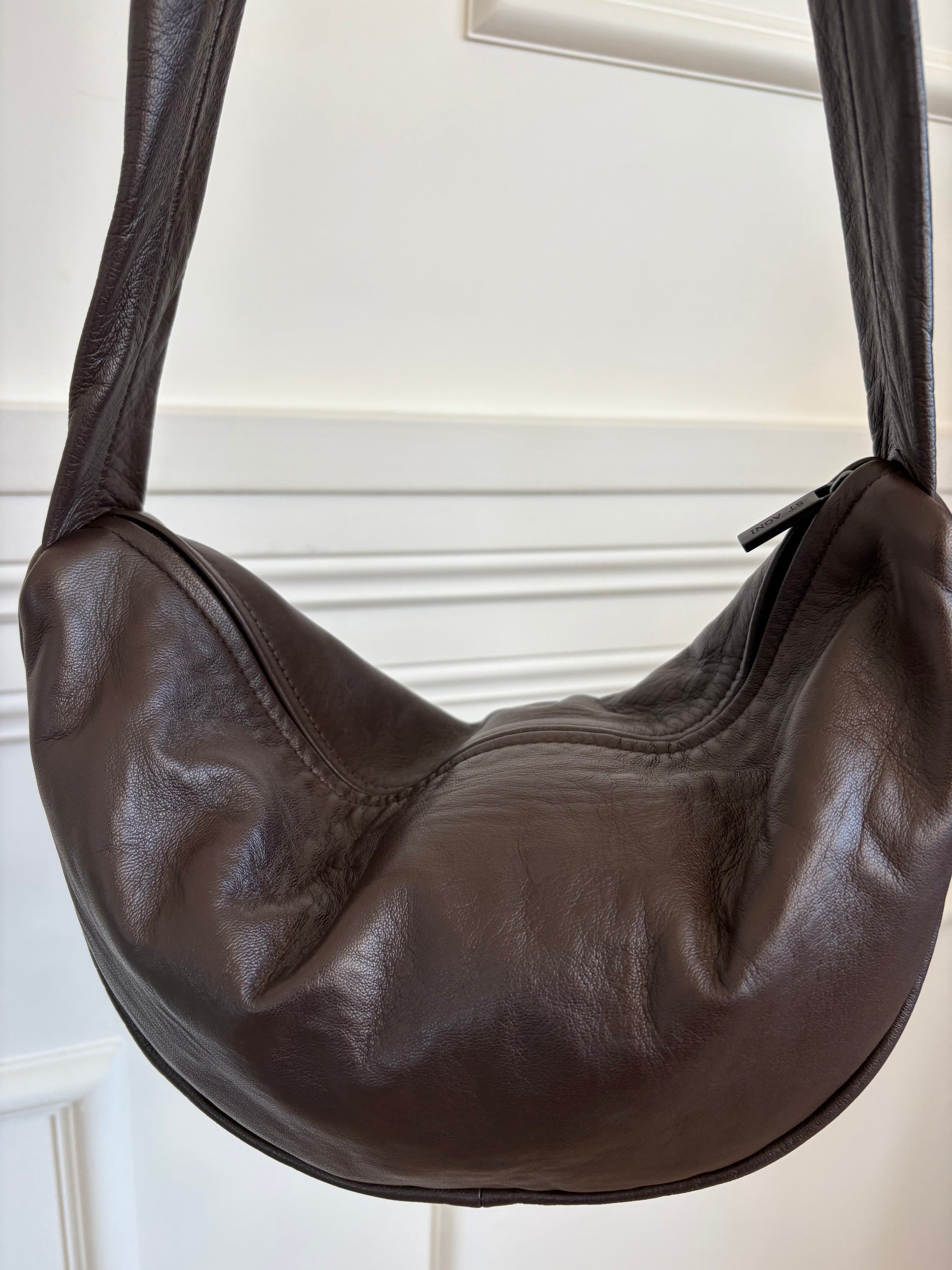 St Agni Brown Leather Crescent Bag