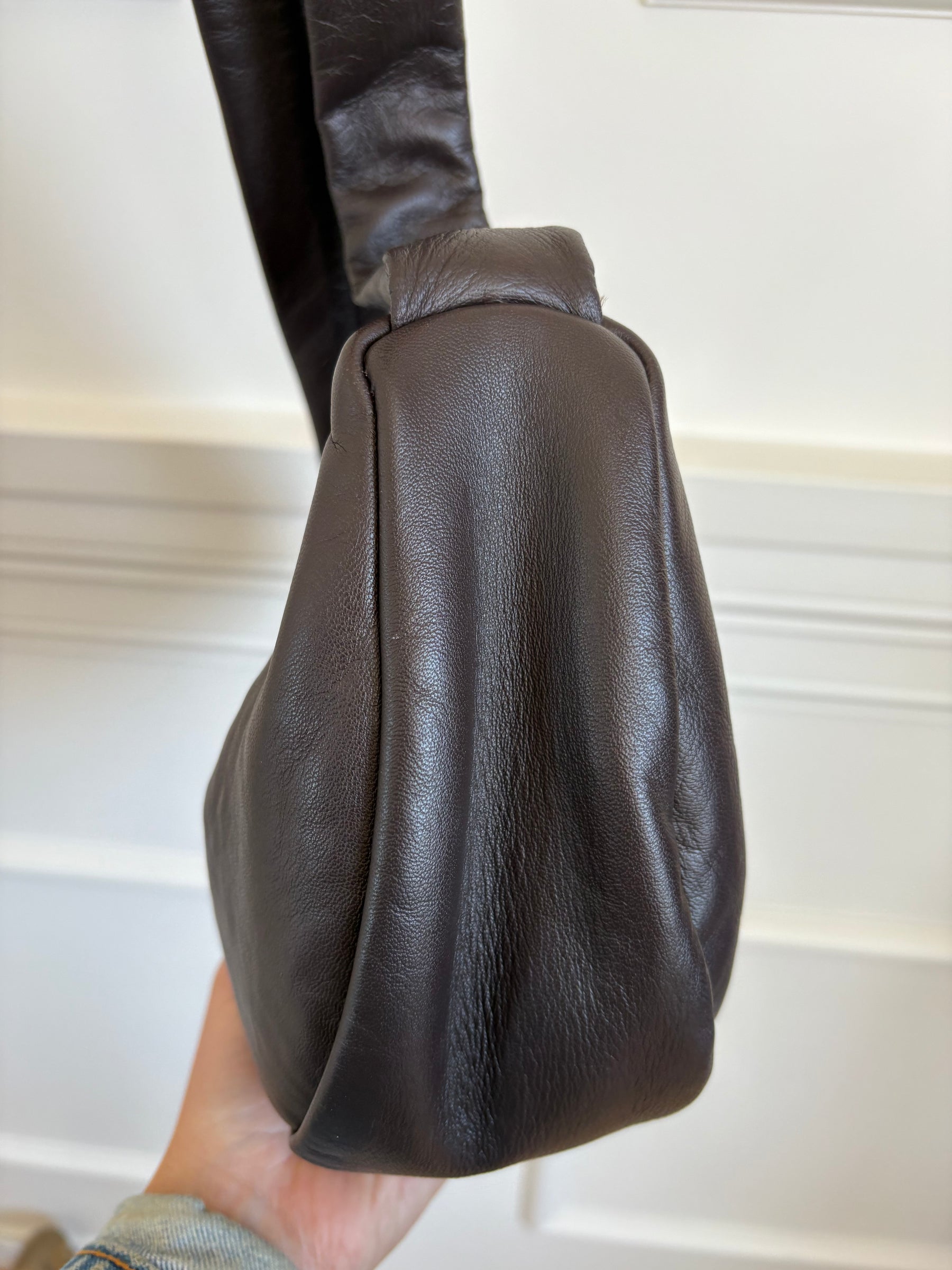 St Agni Brown Leather Crescent Bag