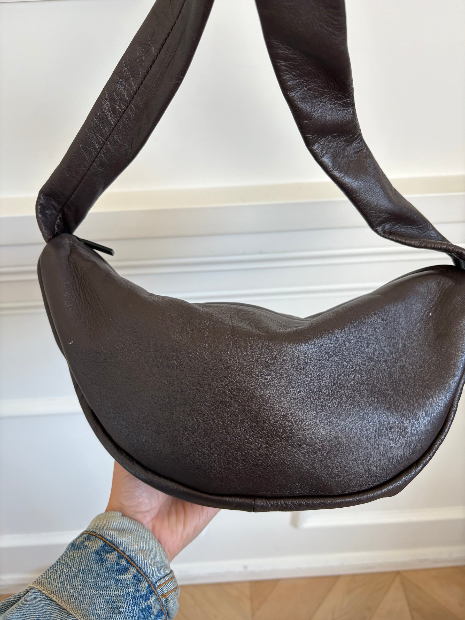 St Agni Brown Leather Crescent Bag
