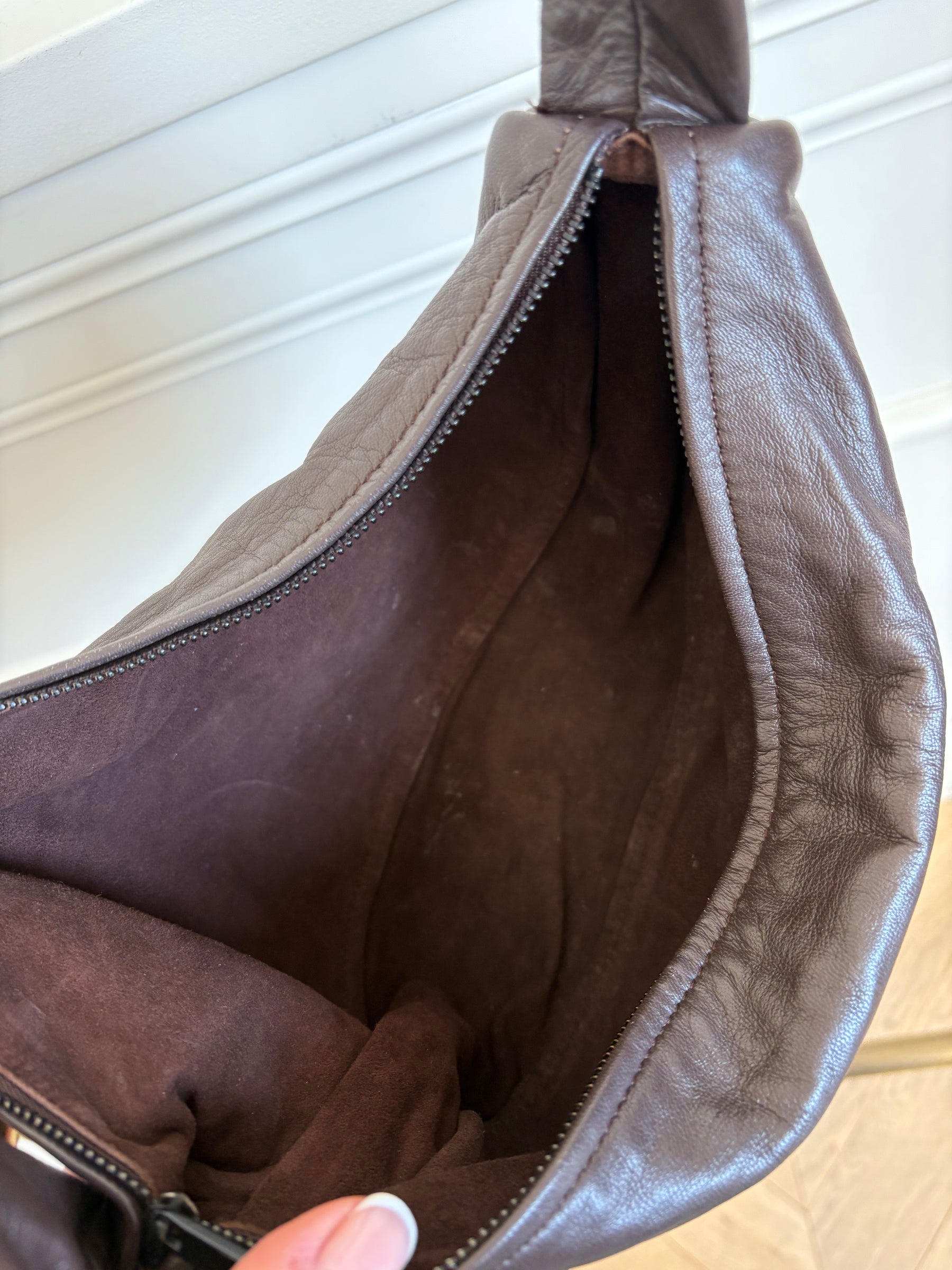 St Agni Brown Leather Crescent Bag