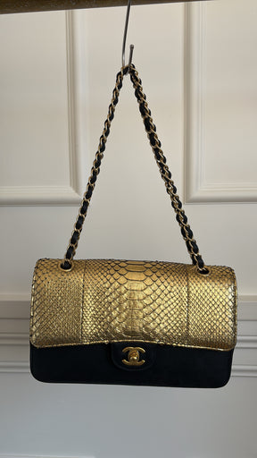 Chanel Black Suede and Gold Python Bag