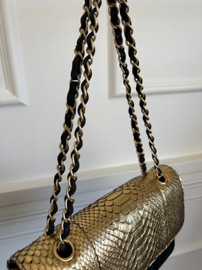 Chanel Black Suede and Gold Python Bag