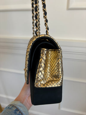 Chanel Black Suede and Gold Python Bag