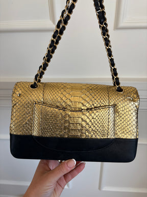 Chanel Black Suede and Gold Python Bag
