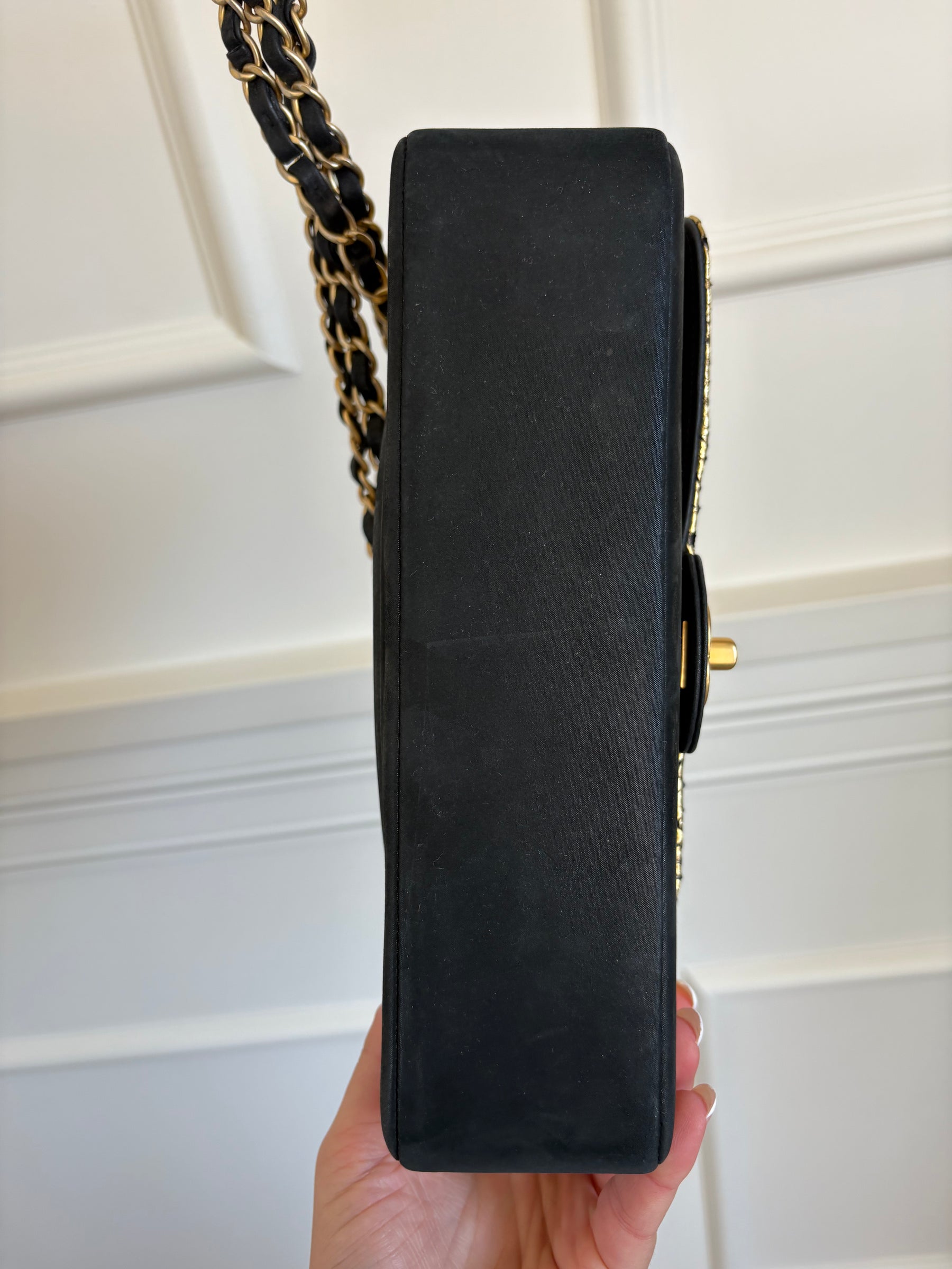 Chanel Black Suede and Gold Python Bag