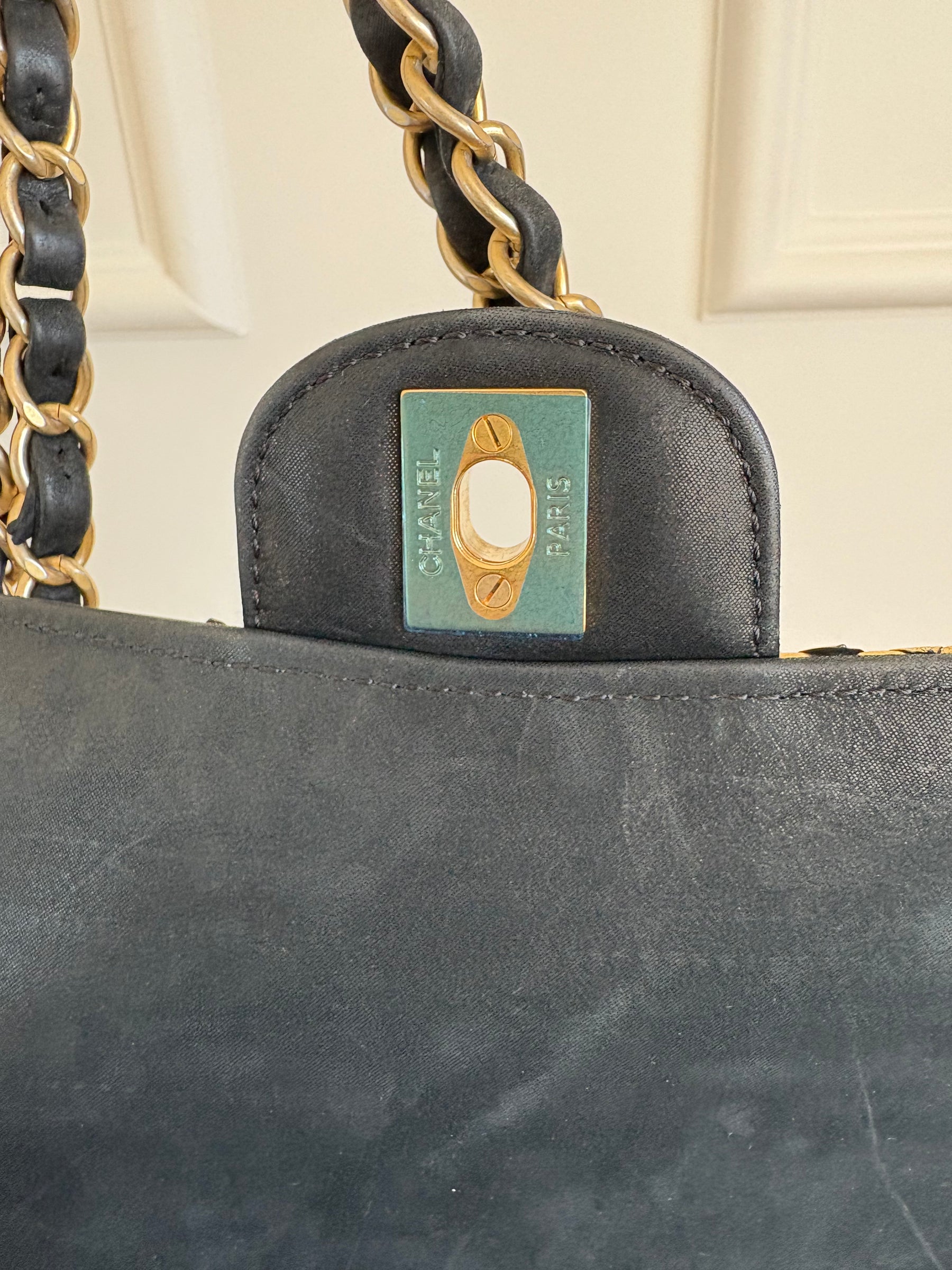 Chanel Black Suede and Gold Python Bag