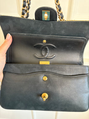 Chanel Black Suede and Gold Python Bag