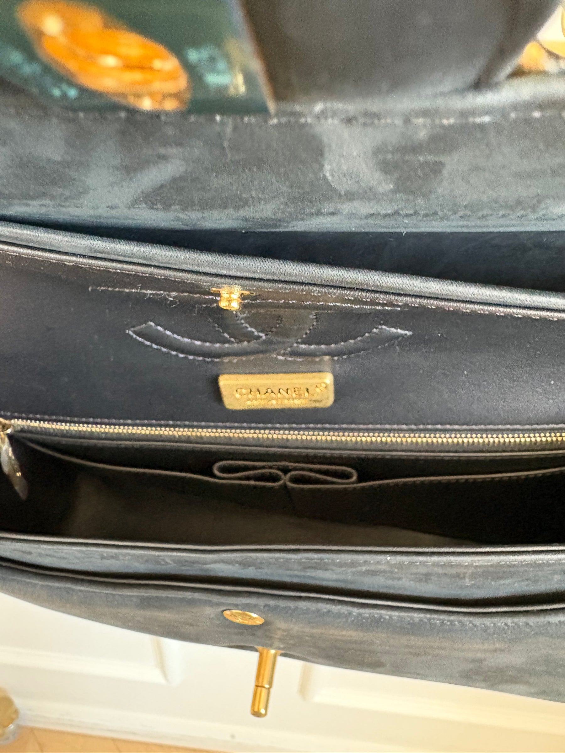 Chanel Black Suede and Gold Python Bag