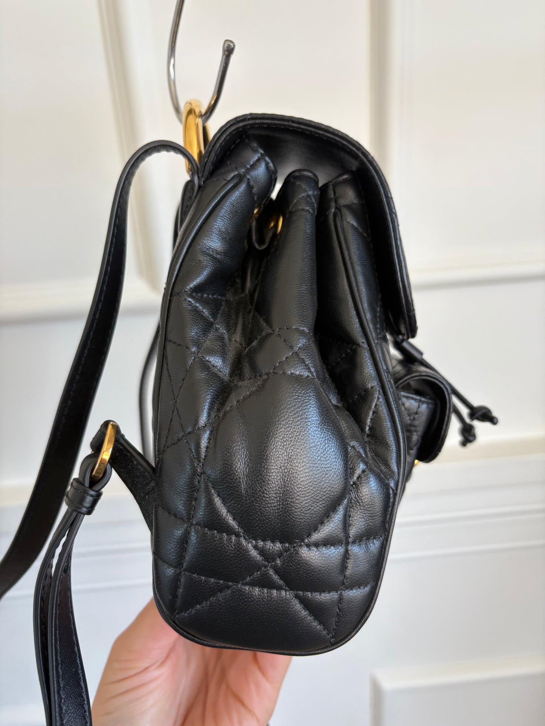Dior Black Macrocannage Lambskin Small Caro Backpack