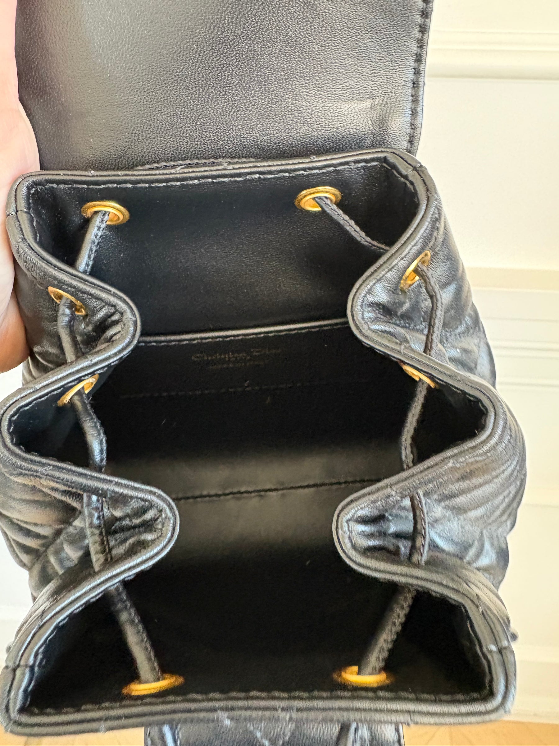 Dior Black Macrocannage Lambskin Small Caro Backpack