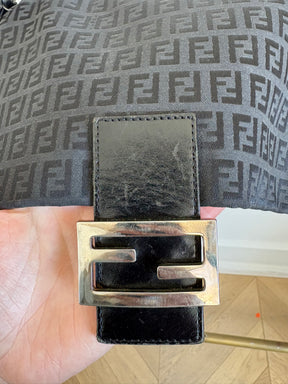 Fendi Black Canvas FF Monogram Mama Baguette Bag