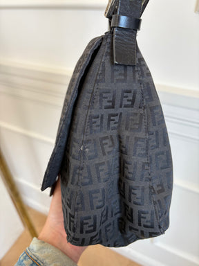 Fendi Black Canvas FF Monogram Mama Baguette Bag