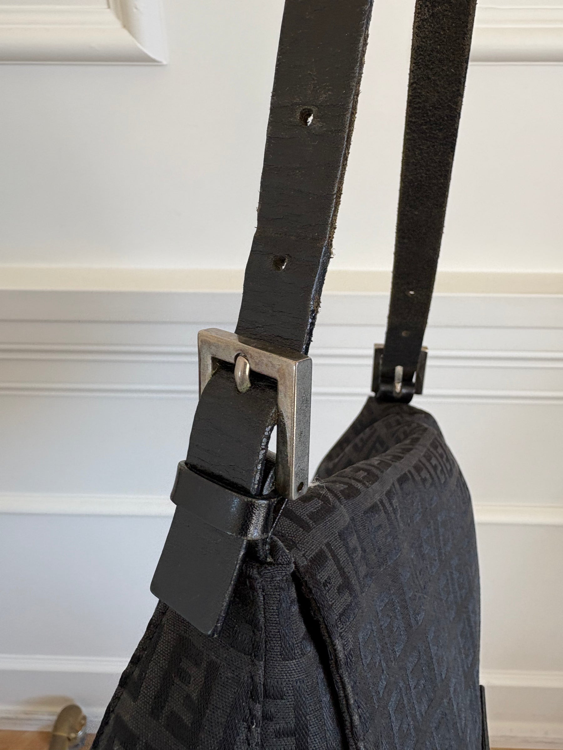 Fendi Black Canvas FF Monogram Mama Baguette Bag