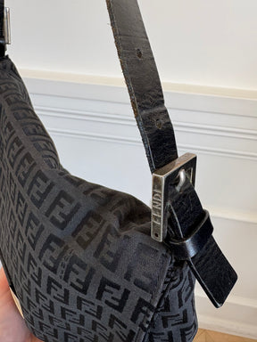 Fendi Black Canvas FF Monogram Mama Baguette Bag
