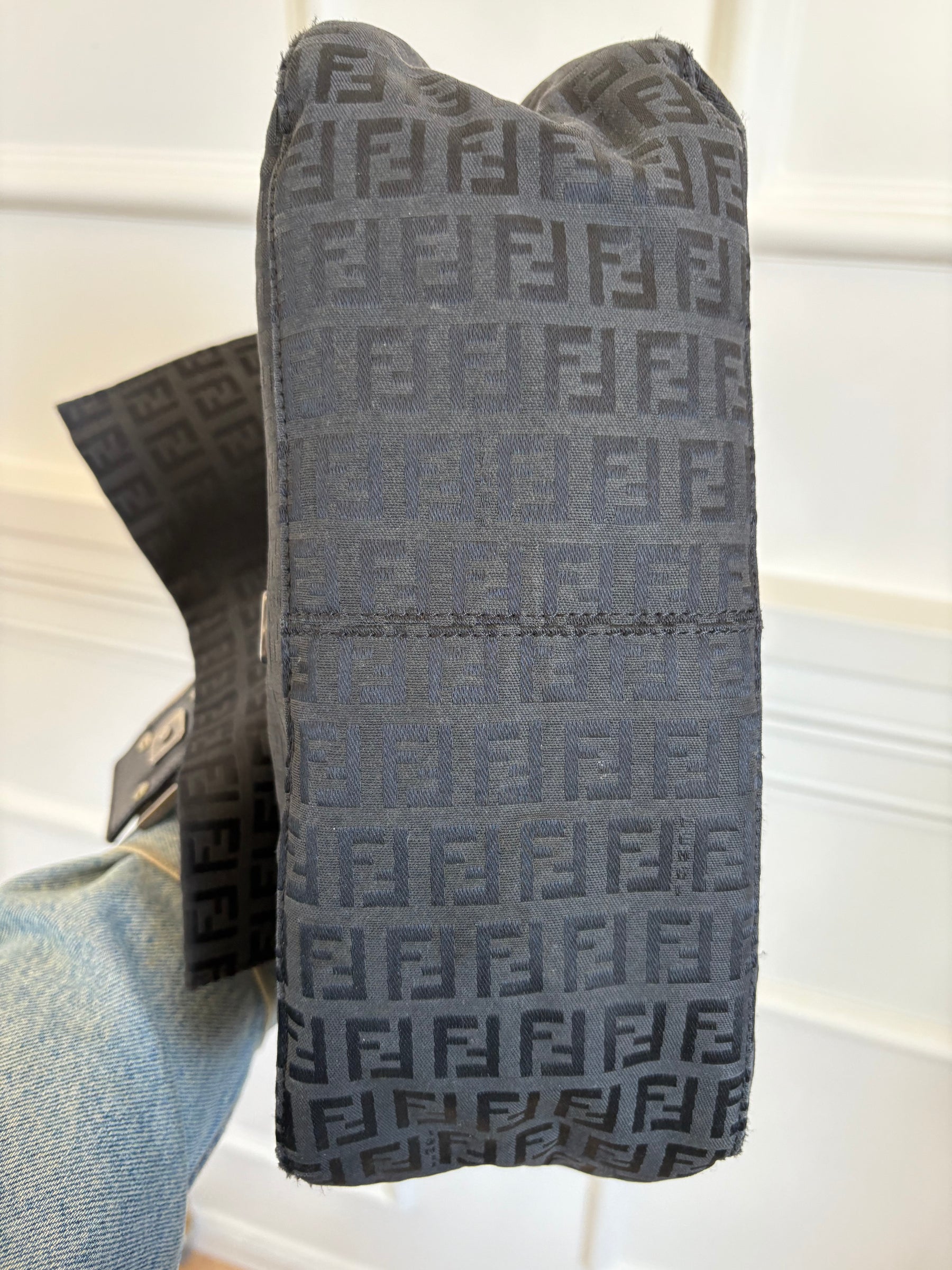 Fendi Black Canvas FF Monogram Mama Baguette Bag