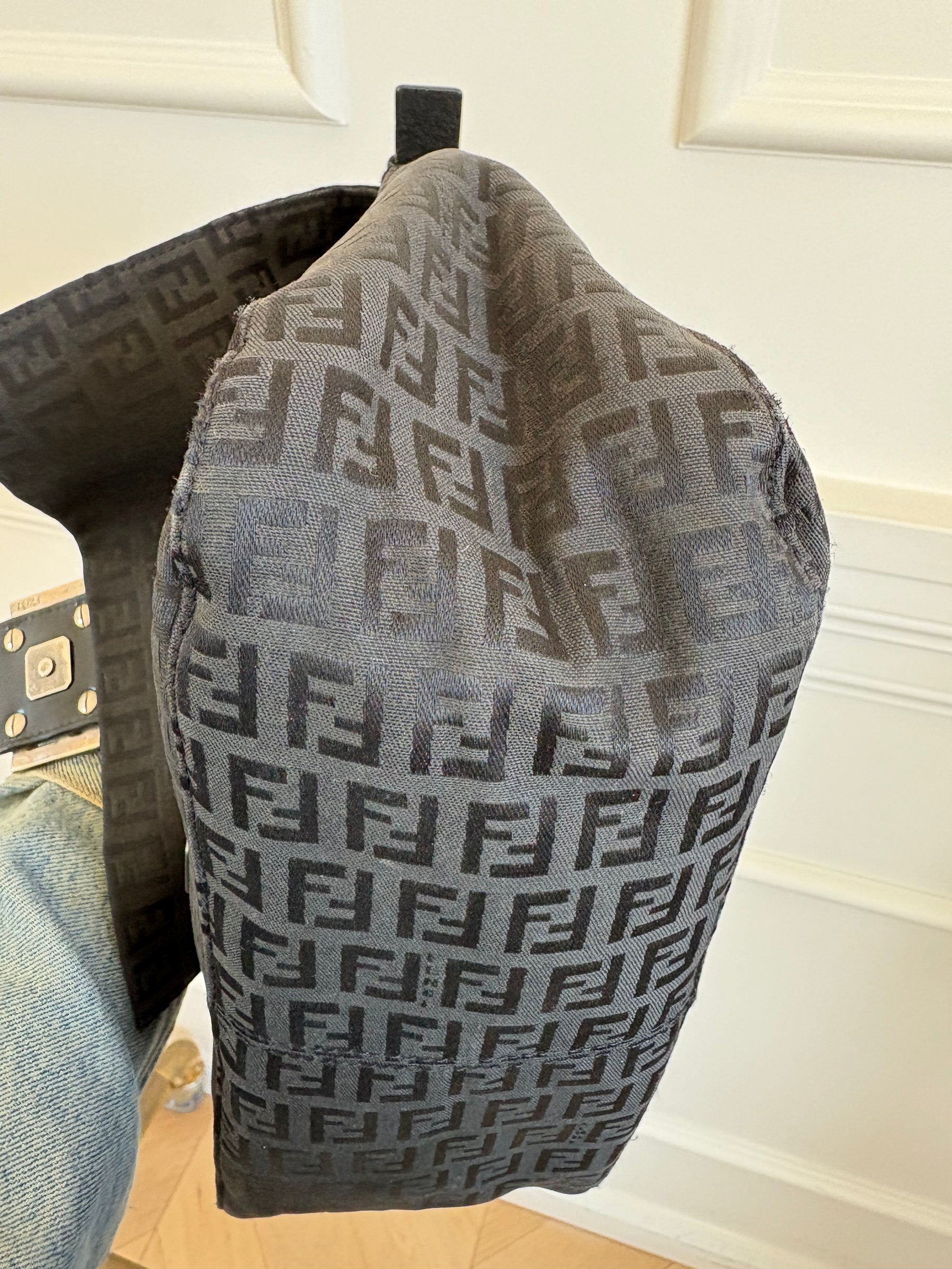 Fendi Black Canvas FF Monogram Mama Baguette Bag