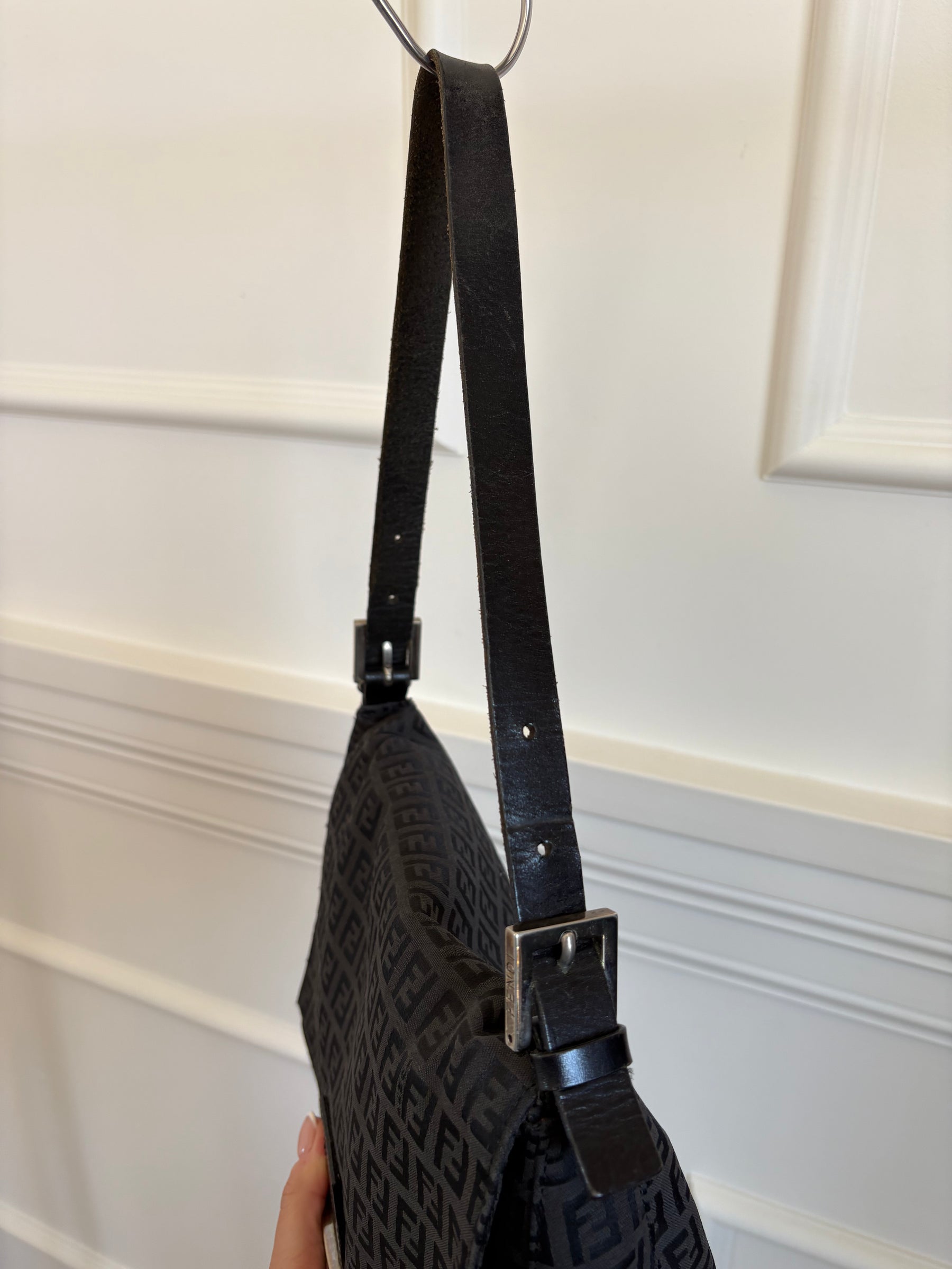 Fendi Black Canvas FF Monogram Mama Baguette Bag