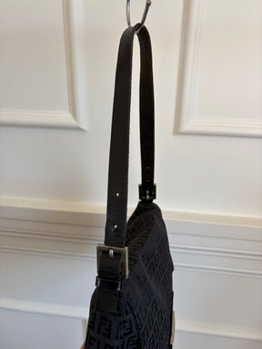 Fendi Black Canvas FF Monogram Mama Baguette Bag