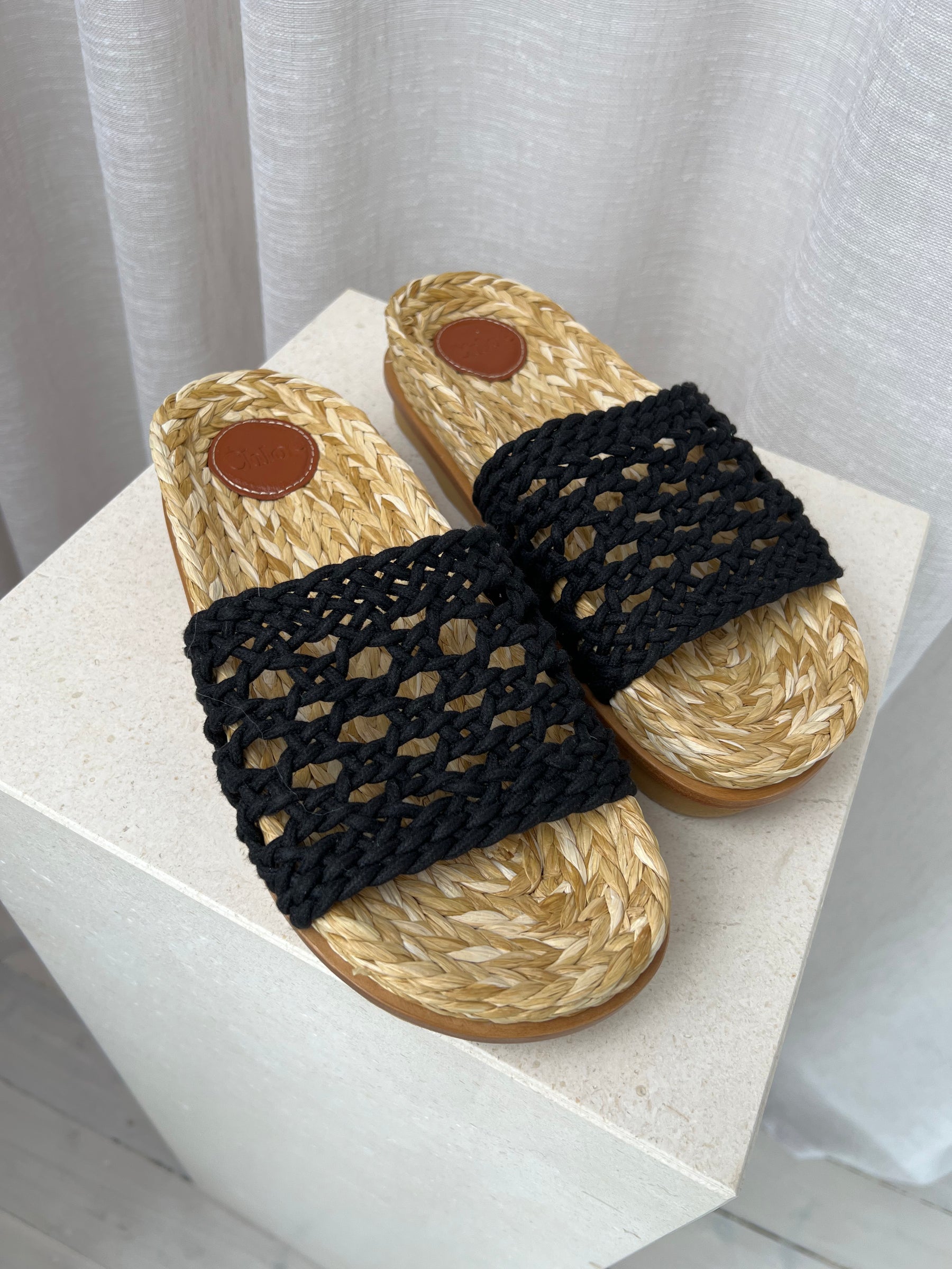 Chloé Black Wavy Crochet Slides, 37