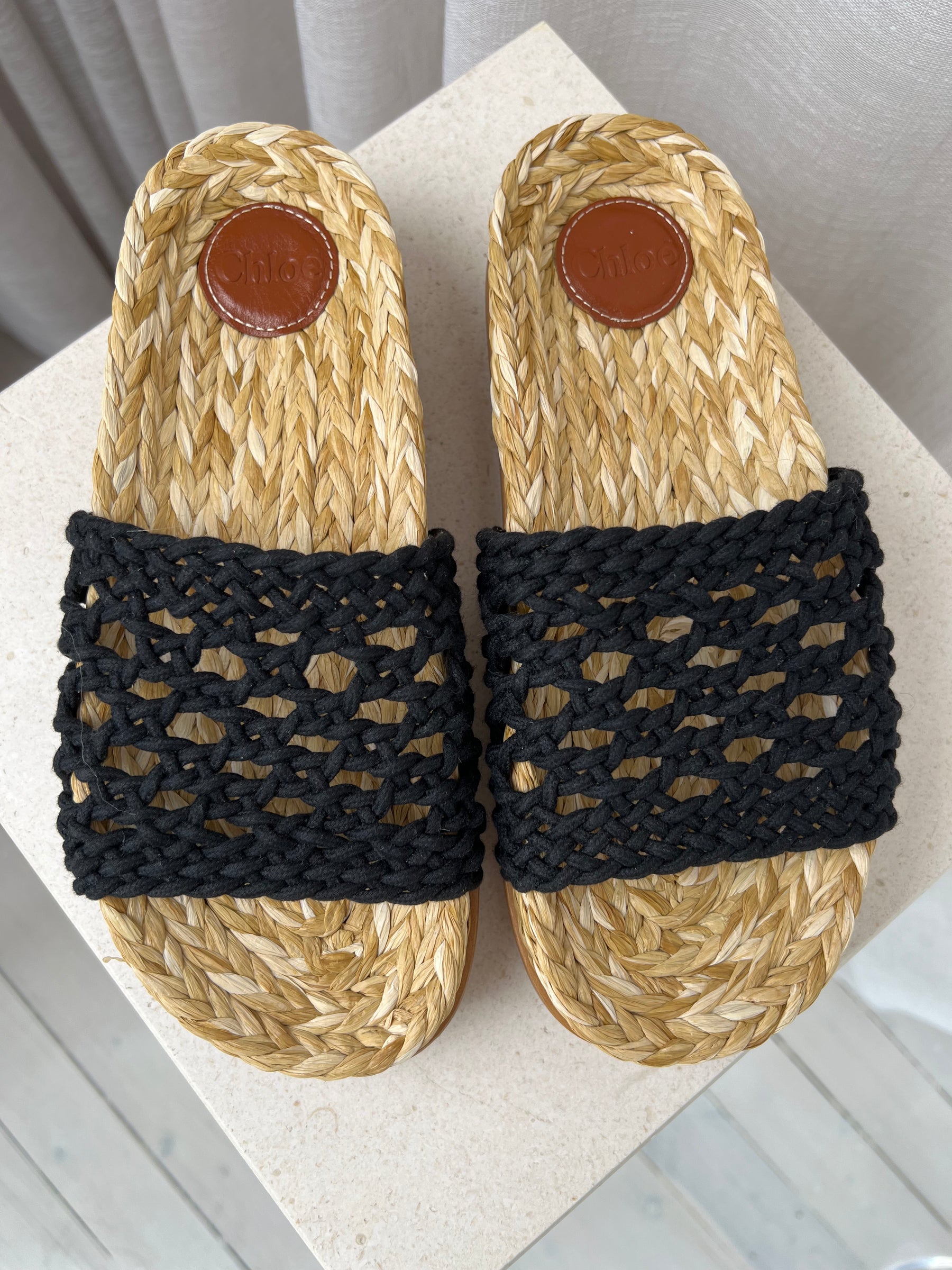 Chloé Black Wavy Crochet Slides, 37