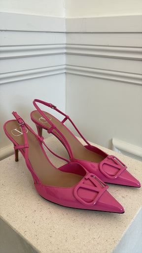 Valentino Garavani Pink Patent V Logo Slingback Pump, 41