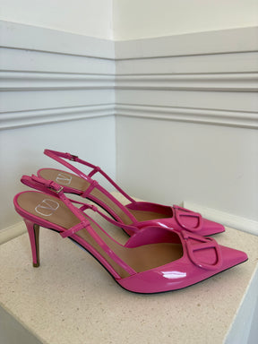 Valentino Garavani Pink Patent V Logo Slingback Pump, 41