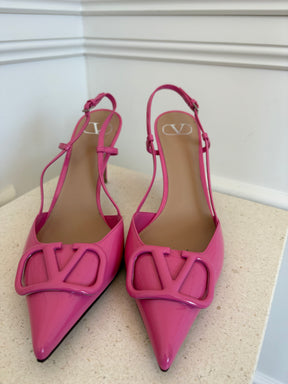 Valentino Garavani Pink Patent V Logo Slingback Pump, 41
