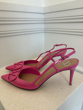 Valentino Garavani Pink Patent V Logo Slingback Pump, 41