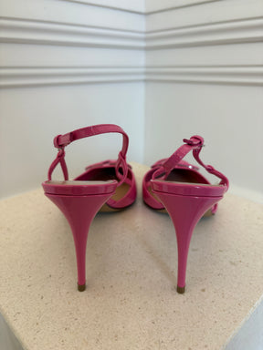 Valentino Garavani Pink Patent V Logo Slingback Pump, 41