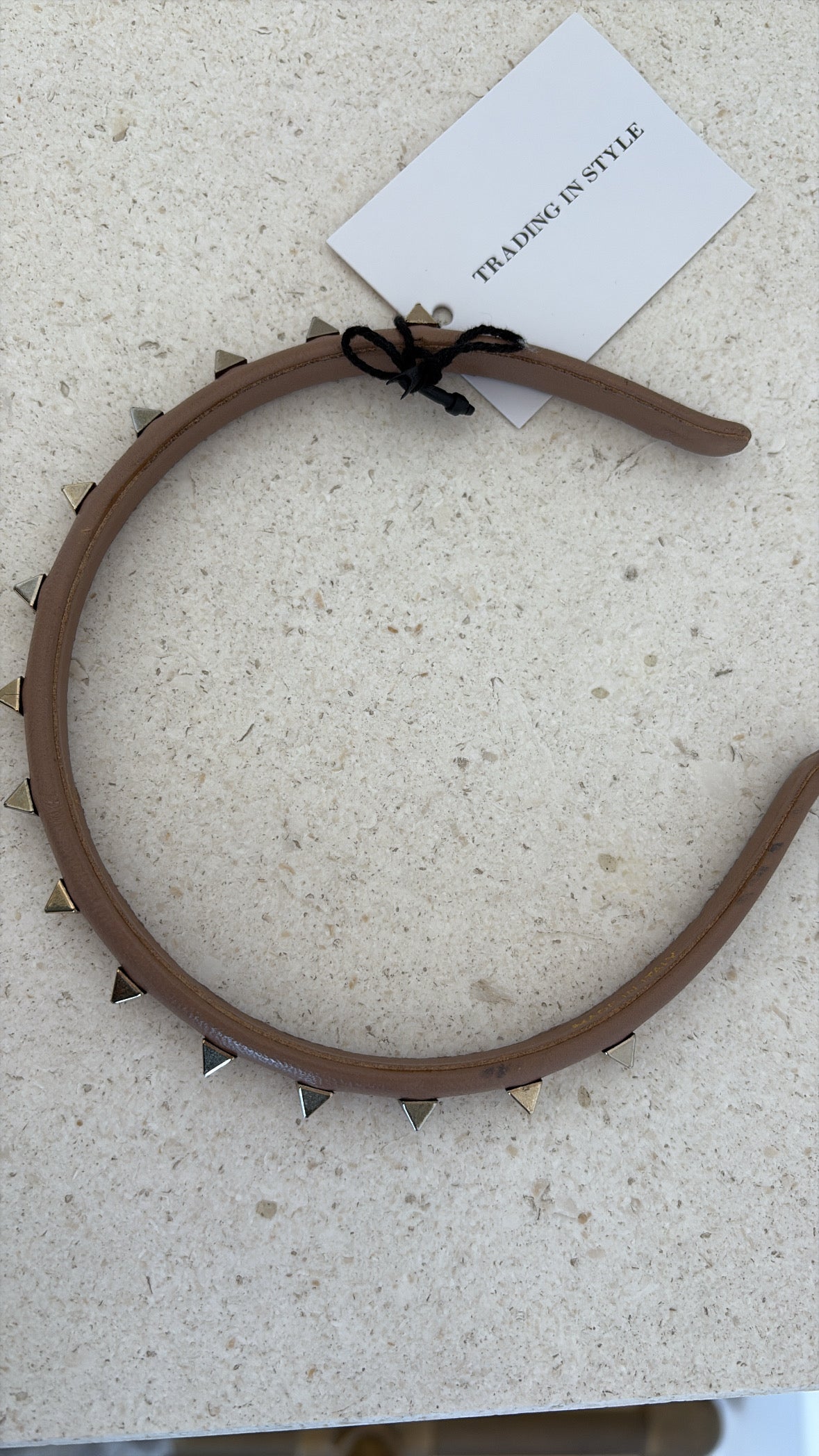 Valentino Garavani Beige Leather Rockstud Headband