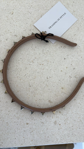 Valentino Garavani Beige Leather Rockstud Headband