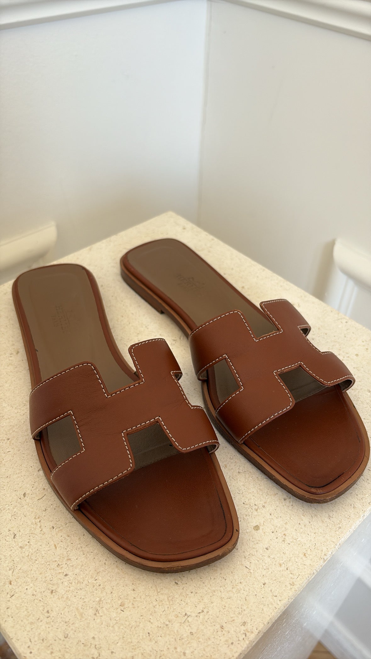 Hermès Gold Leather Oran Sandals, 38.5