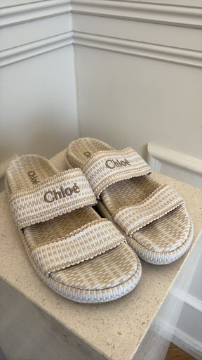 Chloe Rori Cream Beige Double Strap Slides, 40