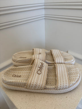 Chloe Rori Cream Beige Double Strap Slides, 40