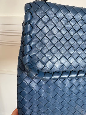 Bottega Veneta Blue Intrecciato Leather Olimpia Shoulder Flap Bag, S