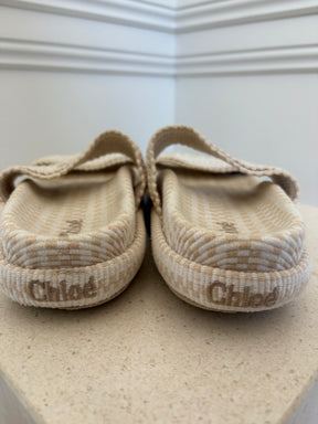 Chloe Rori Cream Beige Double Strap Slides, 40