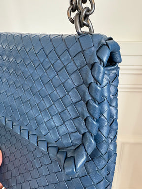 Bottega Veneta Blue Intrecciato Leather Olimpia Shoulder Flap Bag, S
