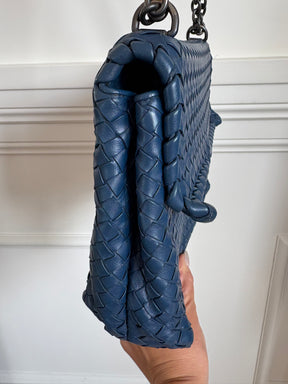Bottega Veneta Blue Intrecciato Leather Olimpia Shoulder Flap Bag, S